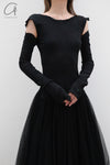 marc le bihan off shoulder long sleeve dress 21973 E23 black